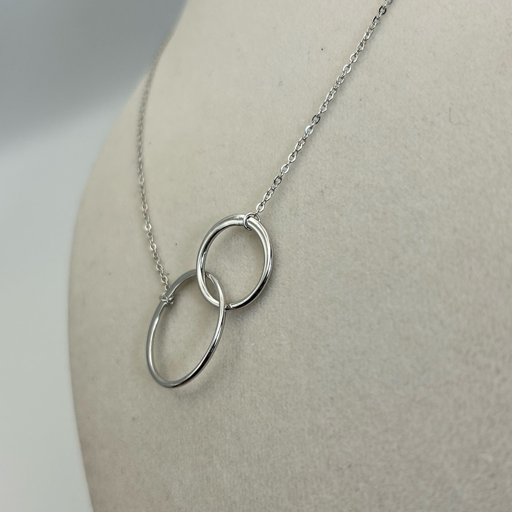 Sterling Silver Double Circle Necklace 18" Dainty Round Link Adjustable Chain - Picture 5 of 11